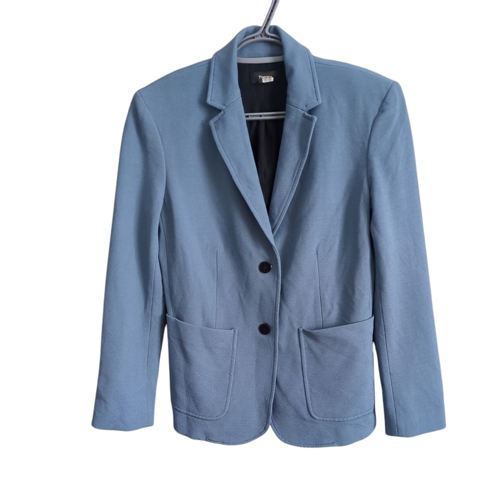 Theory Shrunken Blazer in Stretch‎ Viscose Chambray Blue Size 4